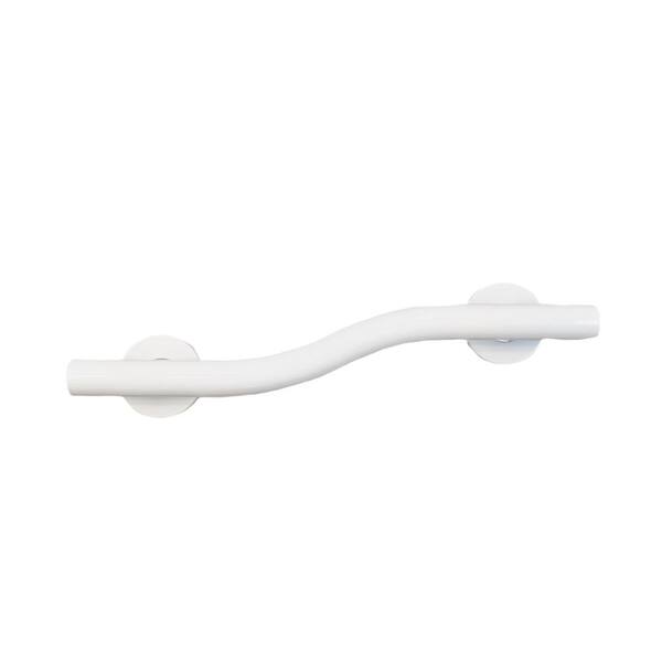 CSI Bathware 14 in. Left Hand Wave Shaped Grab Bar with Concealed Flange in Powder White