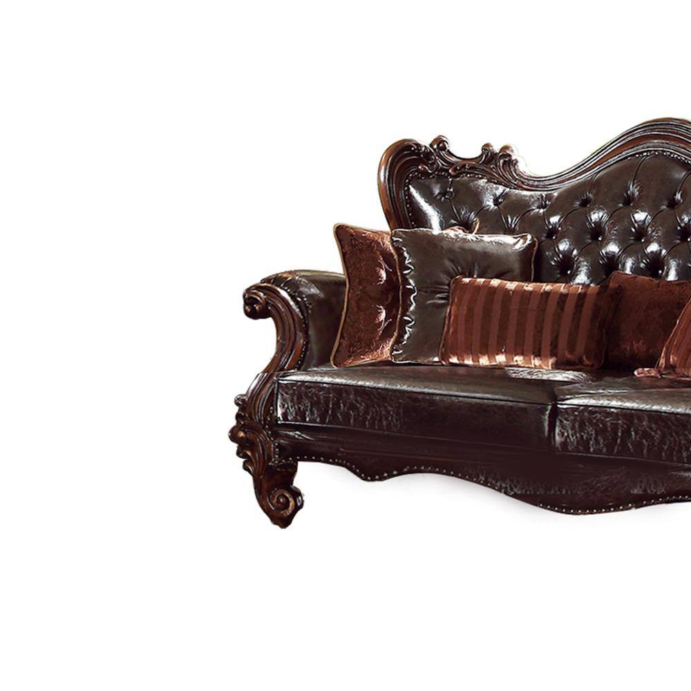 Versailles Dark Brown Leather Sofa with Cherry Oak Trim