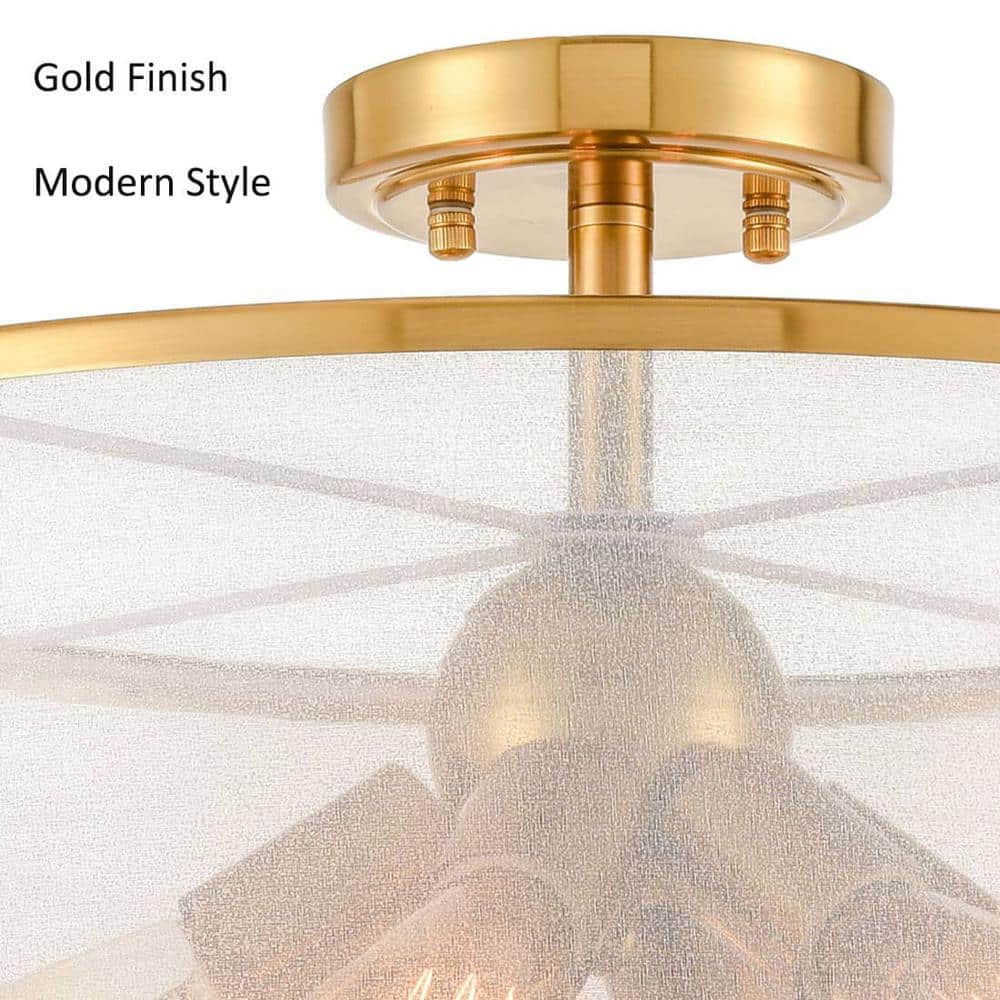 Gold and Black Drum Shade Semi Flush Ceiling Light