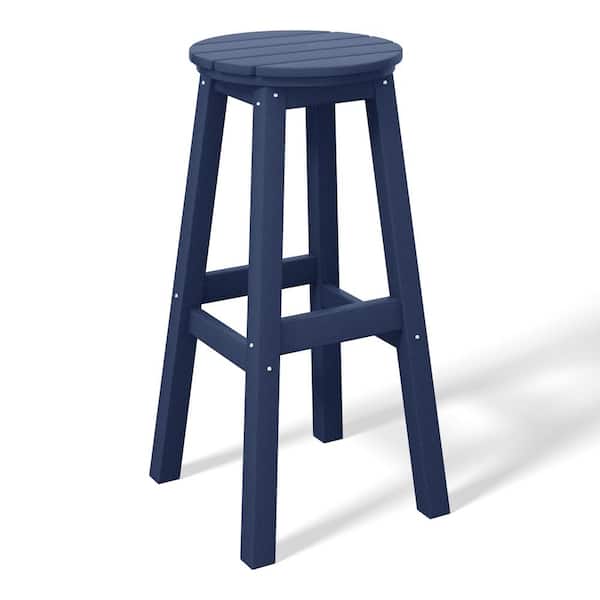 WESTIN OUTDOOR Laguna 29 in. HDPE Plastic All Weather Backless Round Seat Bar Height Outdoor Bar Stool in, Navy Blue