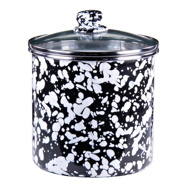 Golden Rabbit Black Swirl Porcelain-coated Steel Enamelware Canister with Lid