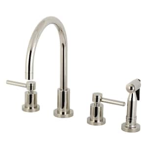 Concord 2-Handle Deck Mount Widespread Kitchen Faucets with Brass Sprayer in Polished Nickel
