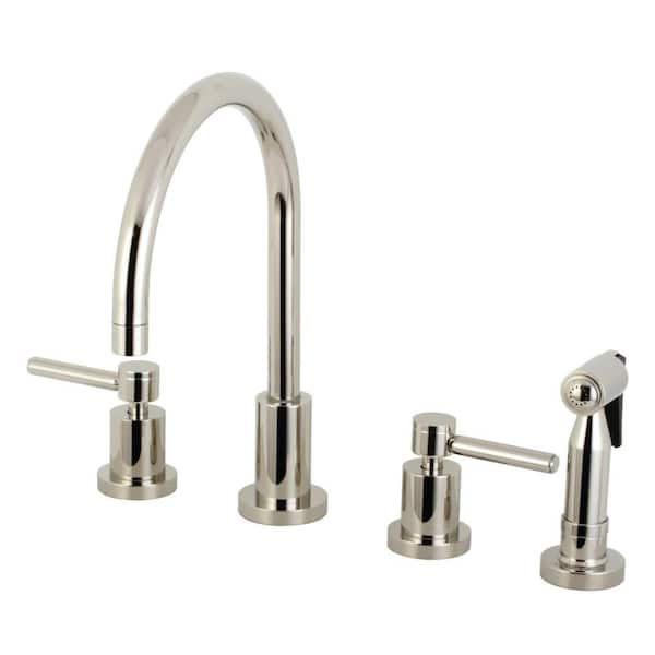 Kingston Brass Concord 2-Handle Deck Mount Widespread Kitchen Faucets with Brass Sprayer in Polished Nickel