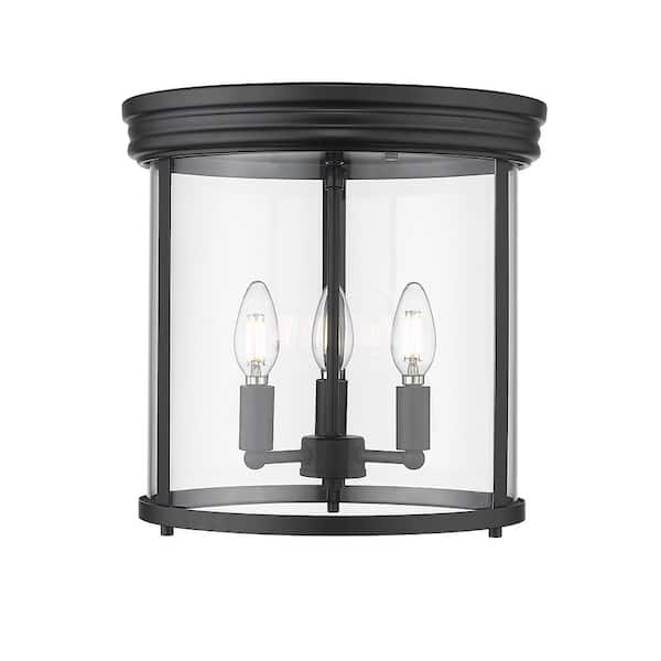 Unbranded Thayer 13 in. Matte Black Integrated LED Flush Mount with Clear Glass Shade (1-Pack)