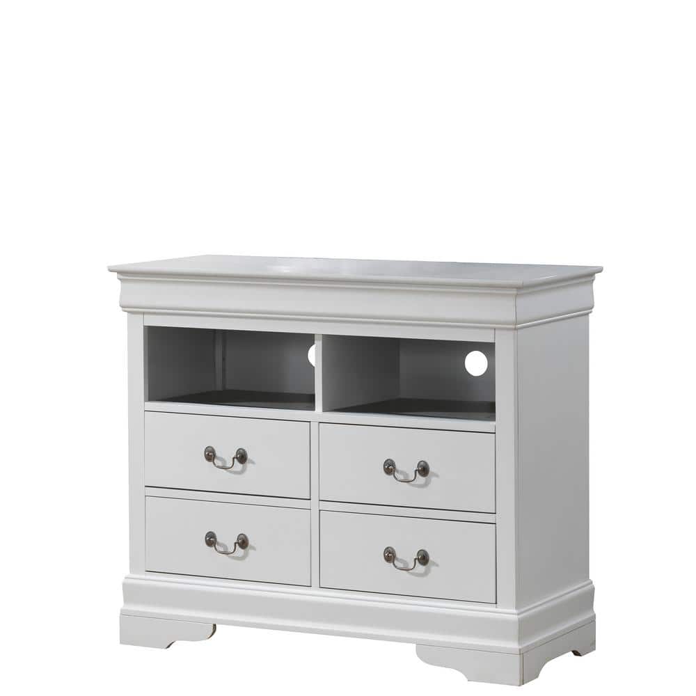 AndMakers Louis Phillipe White 4-Drawer Chest of Drawers 42 in. L x 18 in. W x 35 in. H -  PF-G3190-TV