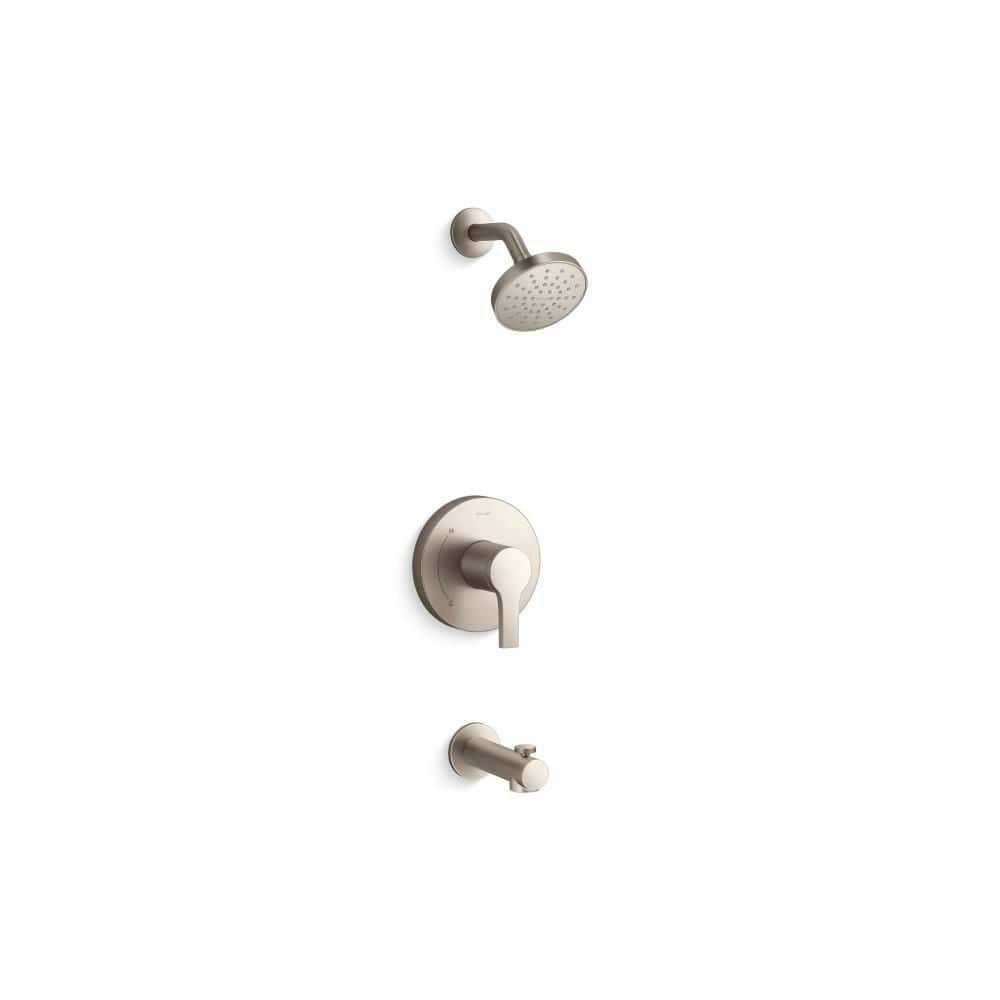 KOHLER Elate 1-Handle Tub and Shower Trim Kit in Vibrant Brushed Nickel (Valve Not Included ...