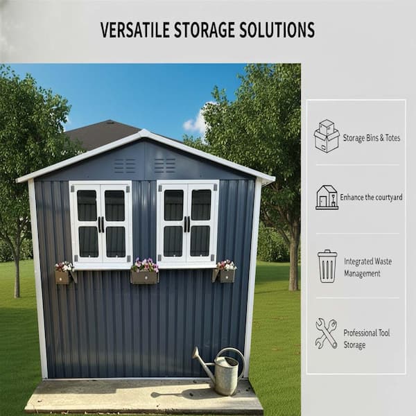 9 ft. W x 6 ft. D Outdoor Metal Storage Shed with Window & Flower