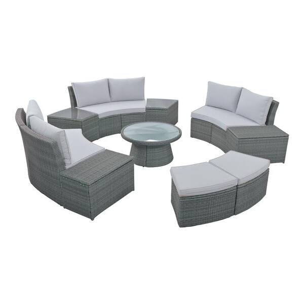 TIRAMISUBEST 10-Piece Wicker Outdoor Patio Rattan Sectional Sofa Set Furniture Set with Gray Cushions