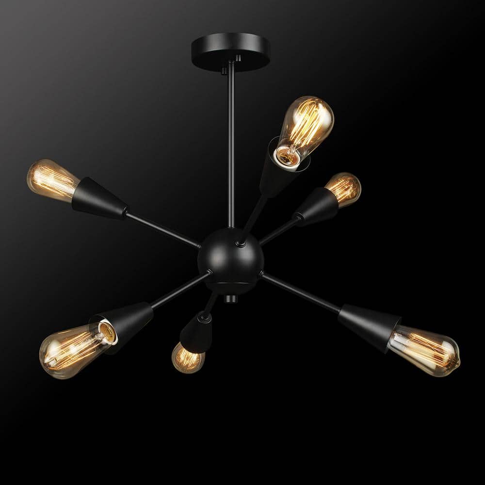 Emmanuelle Matte Black 6-Light Semi-Flush Mount Ceiling Light