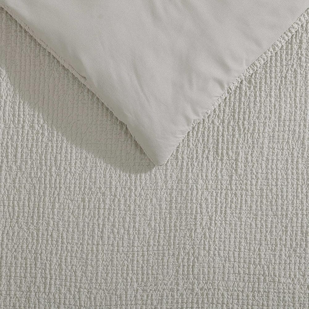 Queen Grey Cotton Puckered Texture Duvet Cover Set