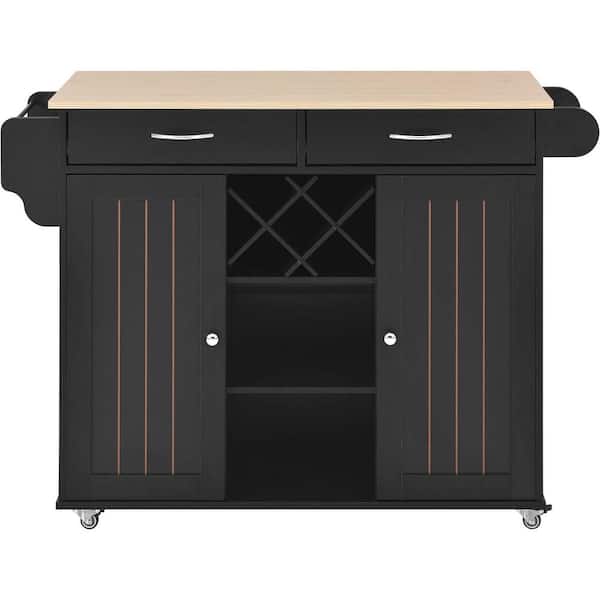 Black Store Kitchen Island Cart with 2 Storage Cabinets and 4 Locking ...