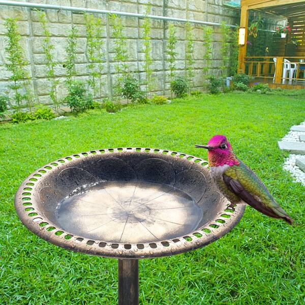 thumbnail image 2 of 28" Solar Lighted Pedestal Bird Bath – Vintage Garden Decor, Weatherproof, Antique Style 2 of 6