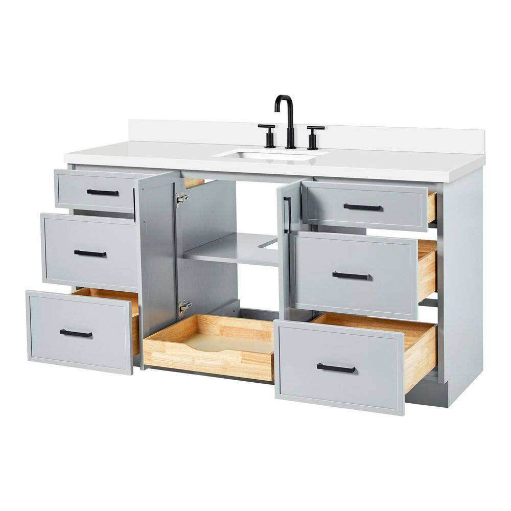 Kelly 67" Light Gray Wood Single Sink Vanity with White Quartz Top