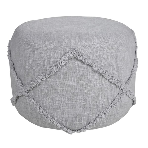 HomeRoots Amelia Gray Cotton Round Accent Ottoman