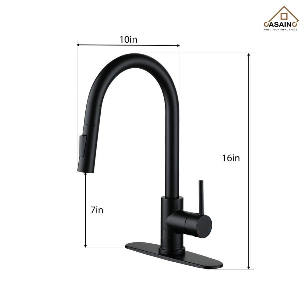Matte Black Stainless Steel Touchless Kitchen Faucet with Pull-out Spray