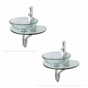 Unique Wall Mount Console Sink Clear Round Durable Tempered Glass (Set of 2)