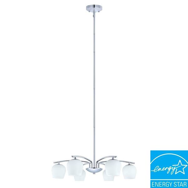 EGLO Carda 6-Light Chrome Chandelier with Glossy White Glass Shade