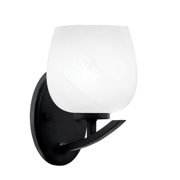 Unbranded Siena 1-Light Matte Black Downlight Wall Sconce with White Marble Glass Shade