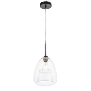 Timeless Home Kaiser 8.2 in. W x 9.4 in. H 1-Light Black Pendant with Clear Glass Shade Glass