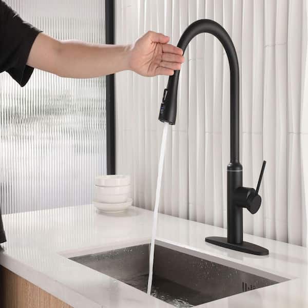 19.69 in. H Single Handle Fixed Kitchen Faucet with Pull Down Sprayer in Matte black