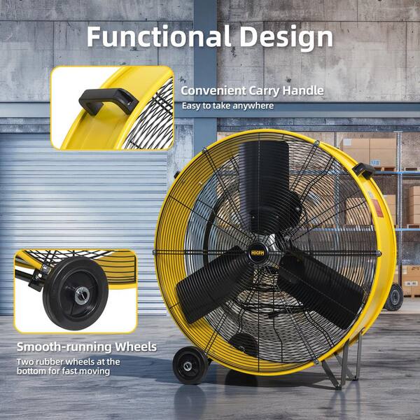 Edendirect 30 in. BLDC Heavy Duty Industrial DC Drum Fan in Yellow 