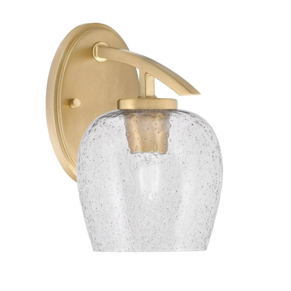 Siena 6 in. 1-Light New Age Brass Sconce with 6 in. Smoke Bubble Glass Shad