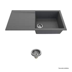 Levanzo Concrete Gray Granite Composite 20 in./39 in. Single Bowl Drop-In/Undermount Kitchen Sink with Drainboard