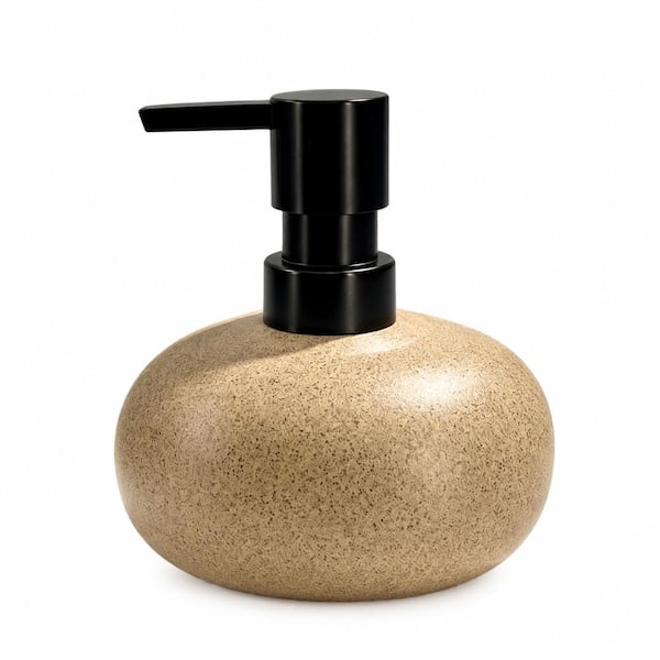 Brown Ceramic Soap Dispenser with Pump and Silicone Funnel, 10oz/300 mL Refillable Set for Kitchen Countertops