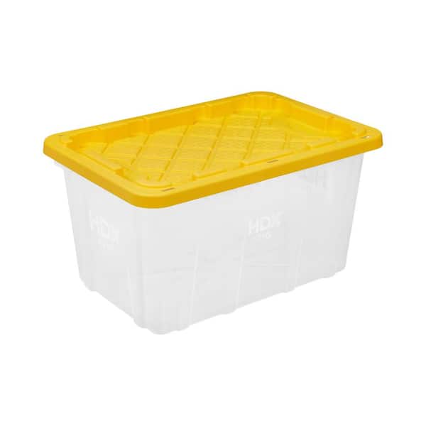 HDX 27 Gal. Tough Storage Tote in Clear with Yellow Lid