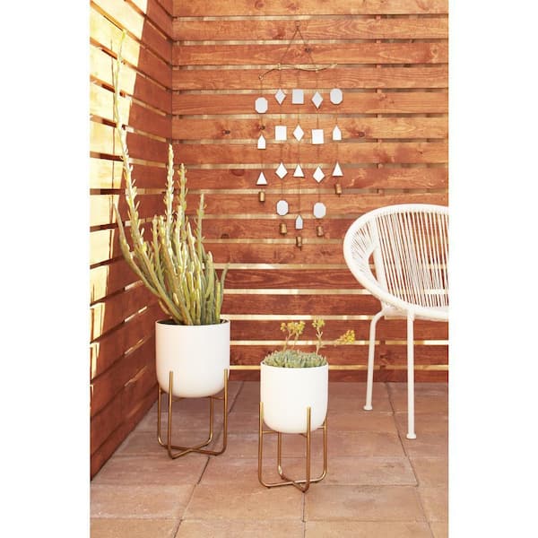 Litton Lane 32 in. Brown Metal Geometric Windchime with Glass Mirrors and Bells