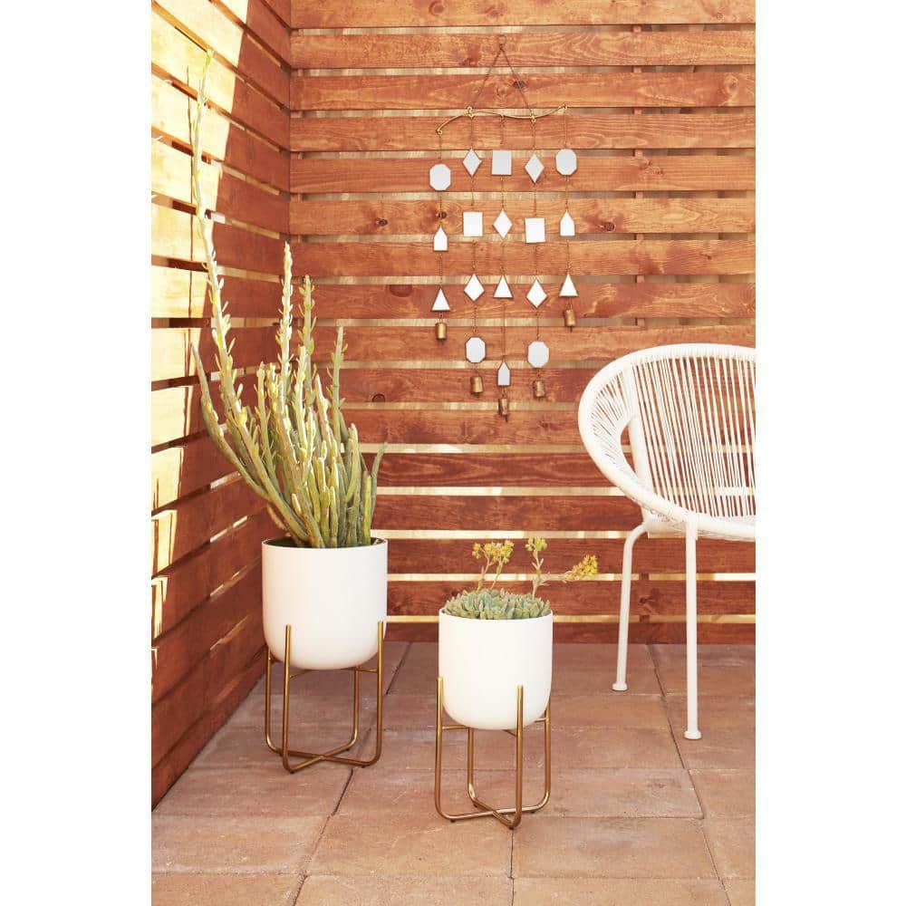 32" Brown Metal Geometric Windchime with Glass Mirrors and Bells