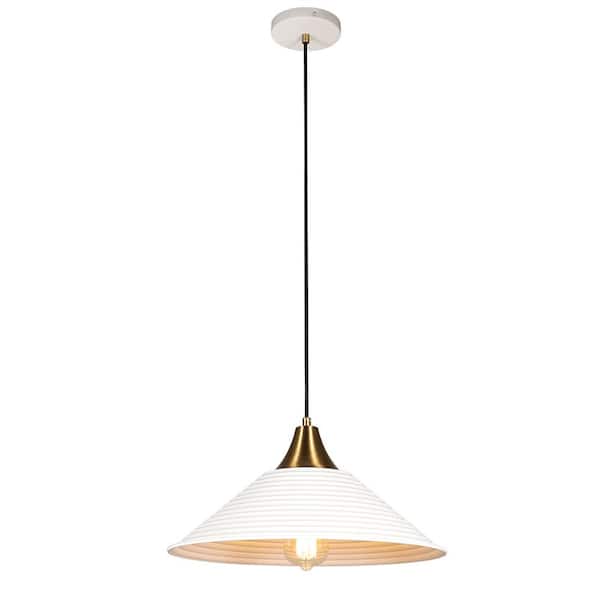pasentel Modern 1 Light Gold Pendant Light with White Hammered Glass Shade, No Bulbs Included