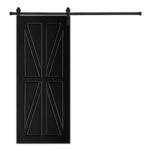 Modern British Flag Designed 32 in. x 80 in. MDF Panel Black Painted Sliding Barn Door with Hardware Kit
