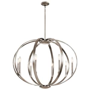 Elata 36 in. 8-Light Classic Pewter Contemporary Candle Globe Chandelier for Dining Room