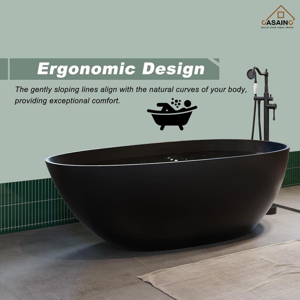 59'' Matte Black Solid Surface Freestanding Bathtub