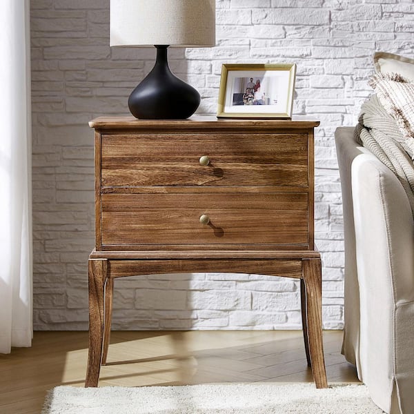 Wilhelm Cherry 28 in. H Transitional 2-Drawer Solid Wood Nightstand with Hidden Outlet