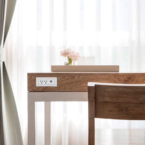 radiant 15 Amp White 2-Outlet and 2 Type A/C USB Recessed Furniture Power Strip with 6 Ft. Cord