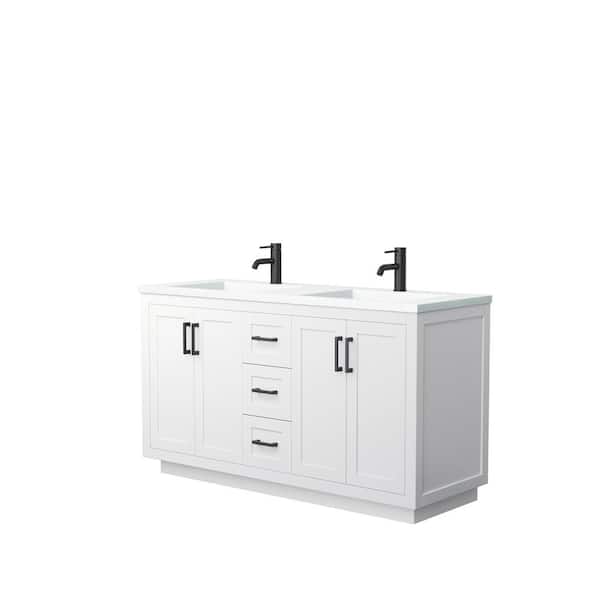 Wyndham Collection Miranda 60 in. W Double Bath Vanity in White with Solid Surface Vanity Top in White with White Basins
