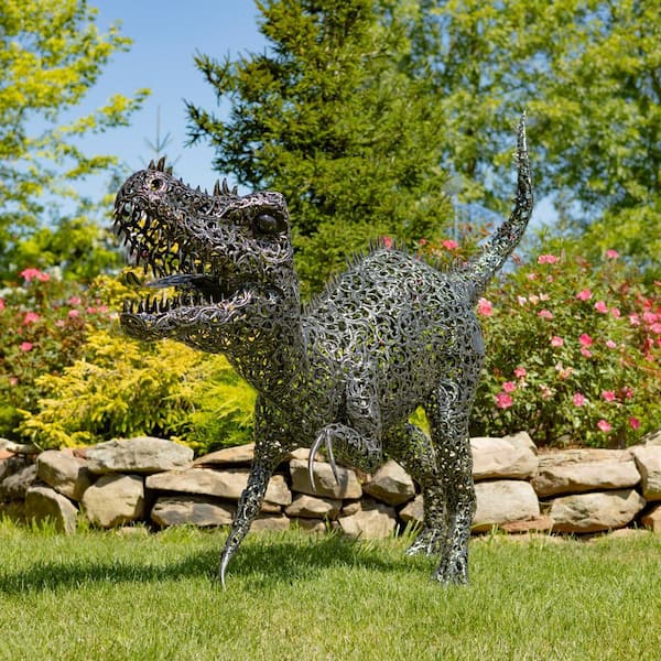 Zaer Ltd. International 5.6 ft. Tall Metal Dinosaur Garden Statue