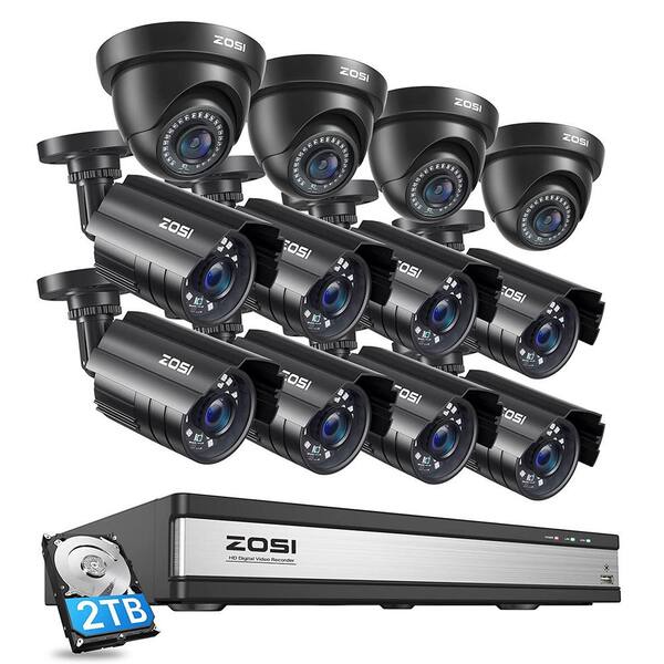 ZOSI 16-Channel 5MP-Lite 2TB DVR Security Camera System with 12-Wired ...