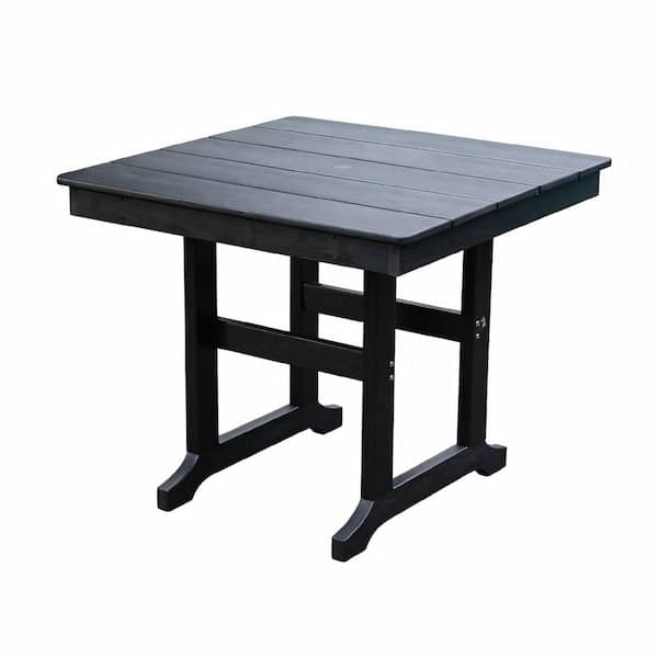 Drix Modern Black Square HDPE Outdoor Patio Dining Table with Umbrella Hole, Weather Resistant