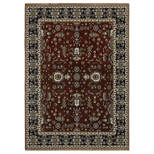 Victoria Red/Navy 4 ft. x 6 ft. Vintage Oriental Traditions Polyester Fringed-Edge Indoor Area Rug