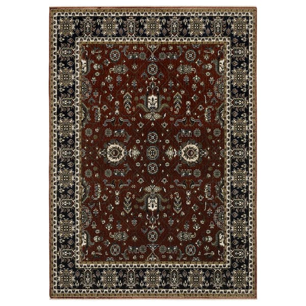 AVERLEY HOME Victoria Red/Navy 4 ft. x 6 ft. Vintage Oriental Traditions Polyester Fringed-Edge Indoor Area Rug