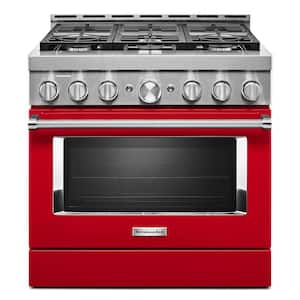 36 in. 5.1 cu. ft. Smart Commercial-Style Gas Range with Self-Cleaning and True Convection in Passion Red