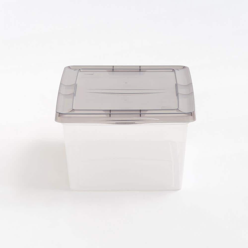 Clear Stackable Plastic Storage Bins with Gray Lids, Set of 8