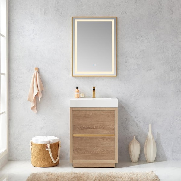 Palencia 24 in. W x 20 in. D x 33.9 in. H Bath Vanity in North American Oak with White Composite Integral Sink and Top