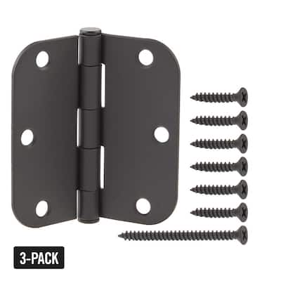 3-Pack 3-1/2 in. x 5/8 in. Radius Matte Black Squeak-Free Butt Door Hinge