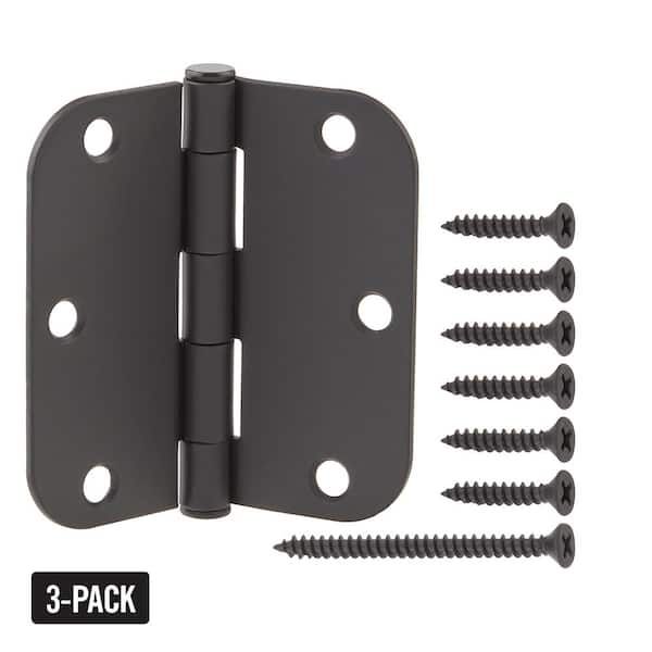 Everbilt 3-1/2 in. x 5/8 in. Radius Matte Black Squeak-Free Door Hinge (3-Pack)