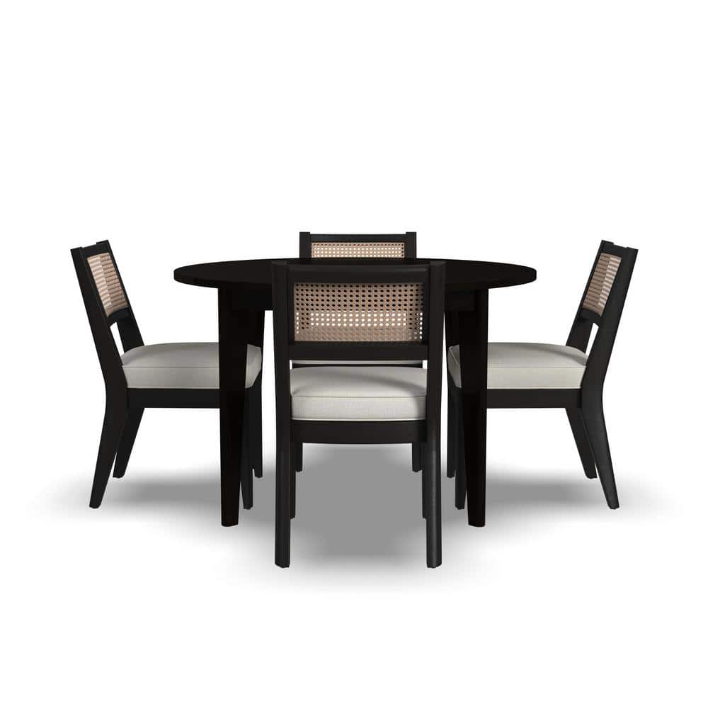 Brentwood Black Wood Round Dining Set with Ivory Cushions