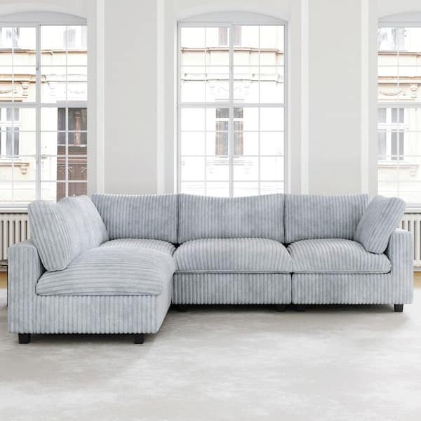 Magic Home 157 in. Square Arm Modern 4-Piece Free Combination Velvet Cloud Modular Sectional Sofa with Washable Covers in Gray